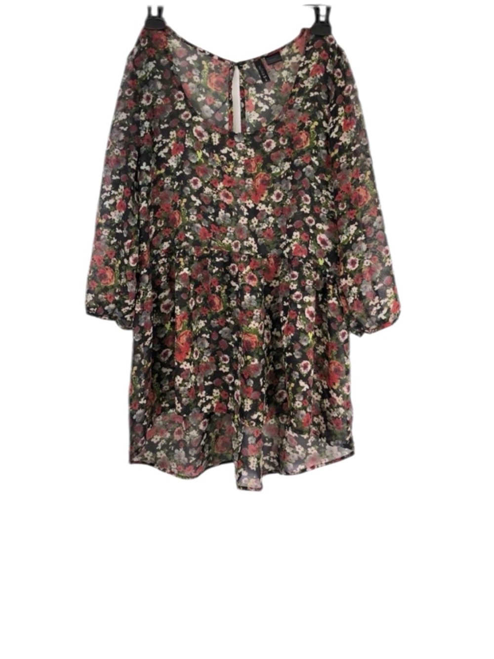 Full Tilt Floral Sheer Hi-Low Boho Style Top/Blouse Back Opening/Cutout Size M - Picture 4 of 13